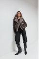 Women's dark gray suede sheepskin coat made of natural sheepskin in VINTAGE style